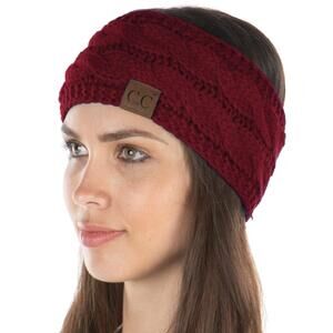 7615 Women's Burgundy Knitted Ear Warmer Headband, Fleece-lined Head Wrap